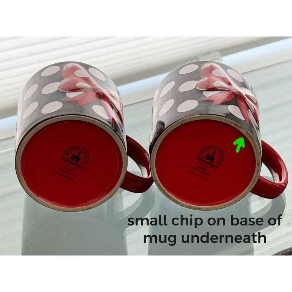 Disney Parks Minnie Mouse Polka Dot Bow Signature Mug Ceramic Coffee Cup Set 2 - Picture 5 of 9